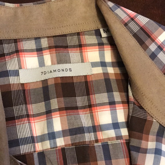 Checkered Brown, Blue & Red 7 Diamonds Button Up - Picture 2 of 6